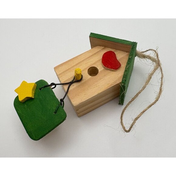 Handcrafted Wooden Birdhouse Christmas Tree Ornament Heart Star Accent - Picture 5 of 7